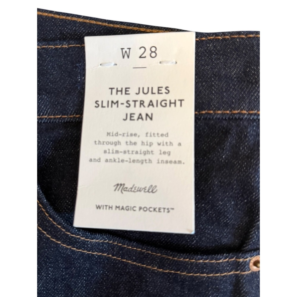 Madewell The Jules Slim-Straight Jean Dark Indigo Mid-Rise Ankle 6 28 NX990 NWT - Picture 4 of 9